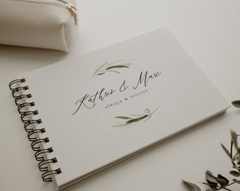 Gästebuch Hochzeit Hardcover Ringbuch DIN A5 quer oder DIN A4 quer personalisiert | olive | minimalistisch