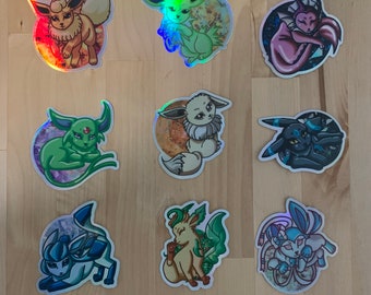 Eeveelutions waterdichte vinylstickers - holografisch