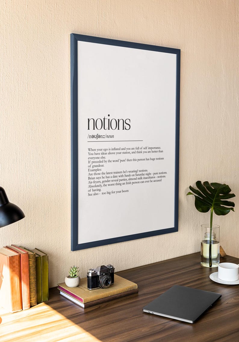 Notions, Funny Definition Print, Irish Home Decor, Printable Wall Art