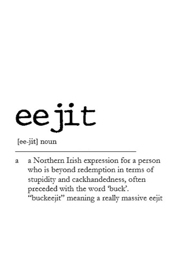 Eejit handmade definition print. Dictionary print wall art Etsy