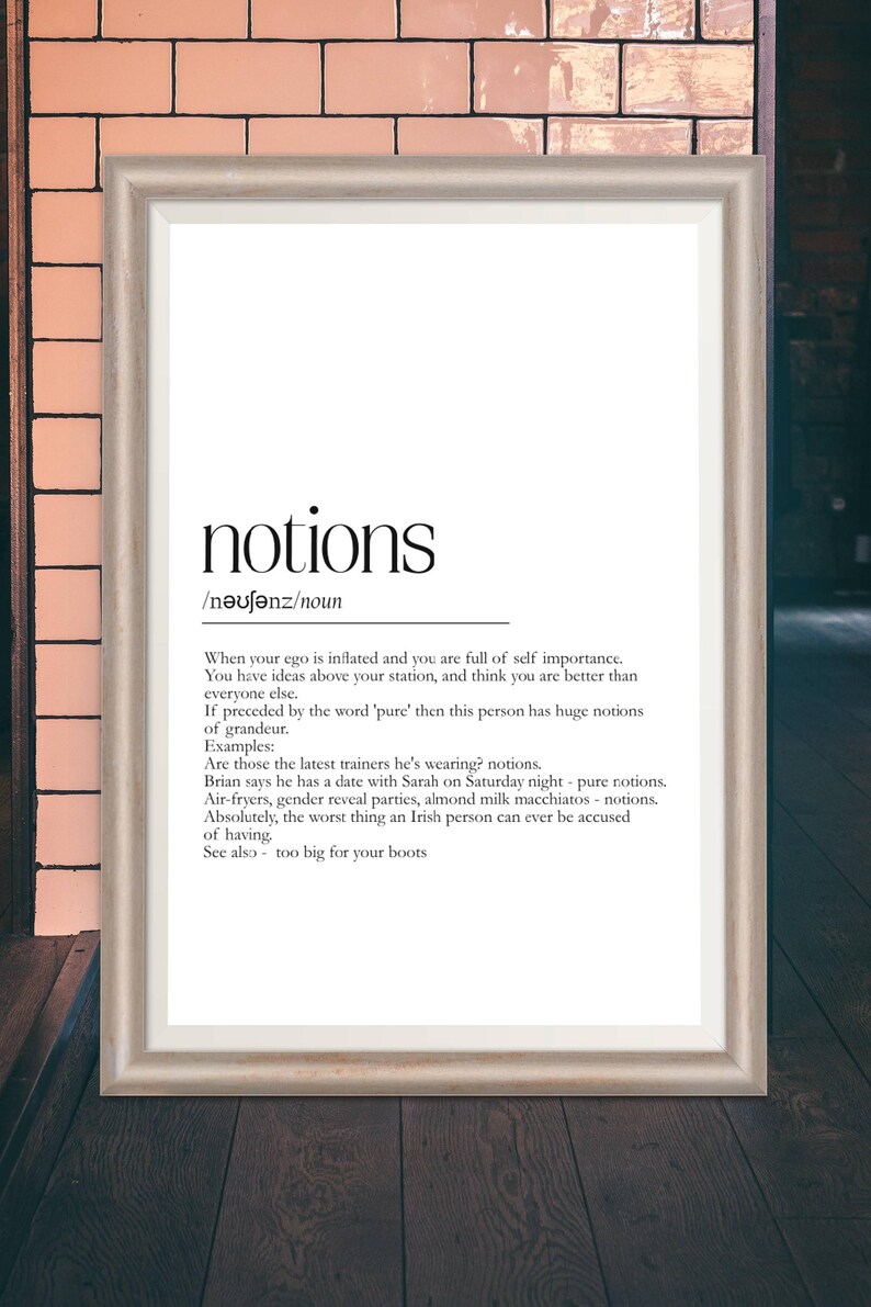Notions, Funny Definition Print, Irish Home Decor, Printable Wall Art