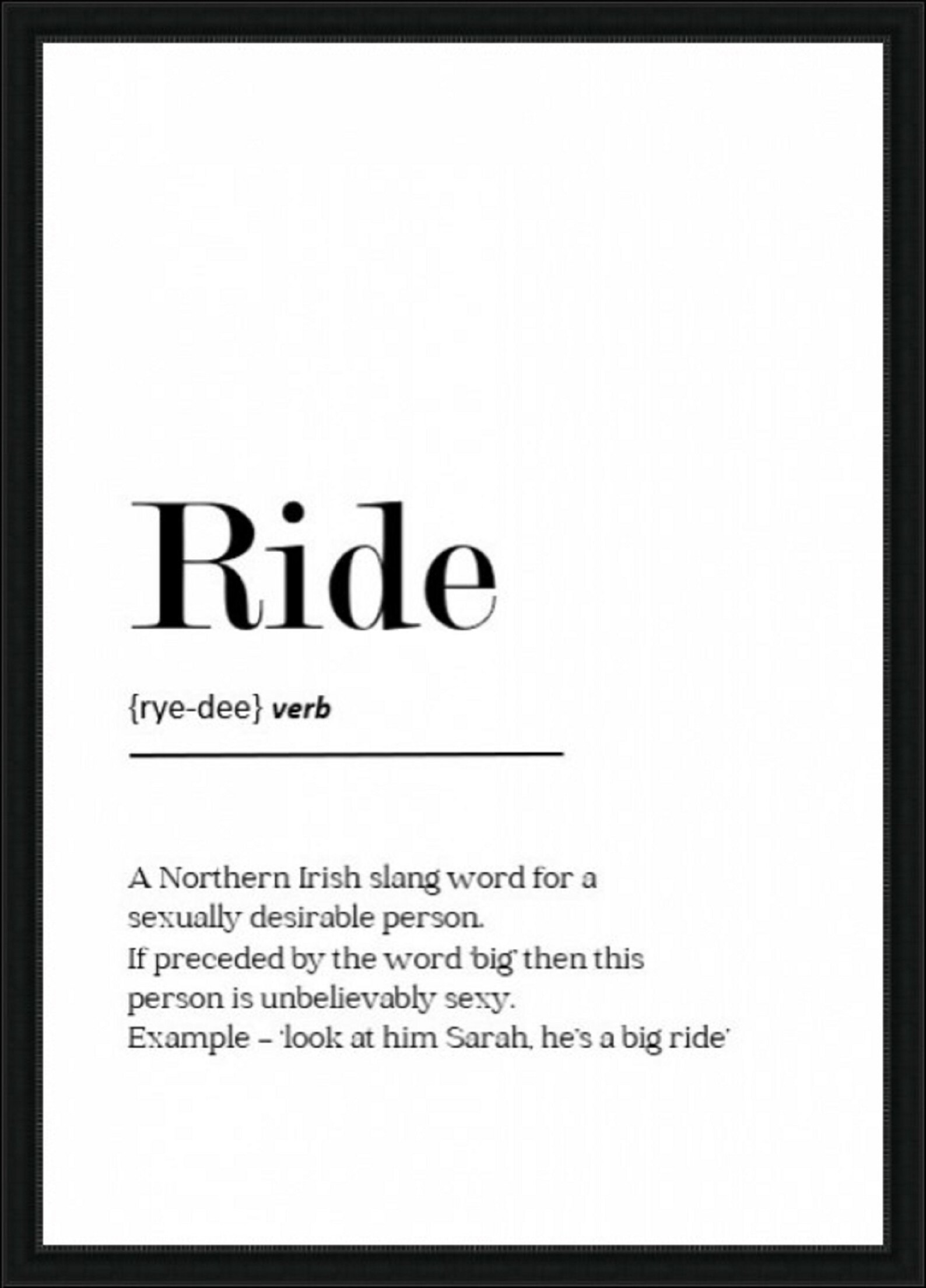 Ride definition print Northern Ireland funny definition Etsy