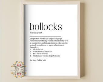Funny Irish Bollocks Definition Print, Northern Ireland Slang, Cheeky Adult Print, Giftable