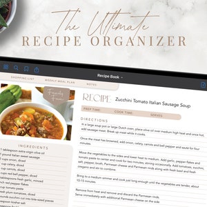 Digital Recipe Book, Hyperlinked Recipe Organizer