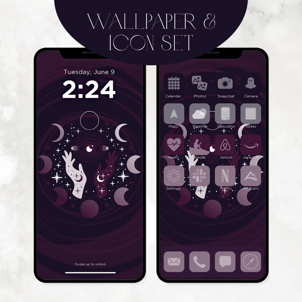 Witchy IPhone Wallpaper and Icon Set, 120+ Icons in 4 aesthetic shades