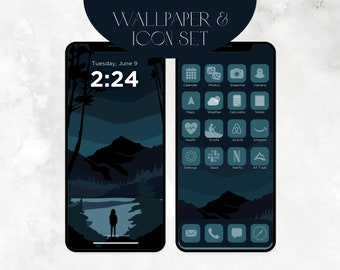 Mountain Night IPhone Wallpaper and Icon Set, 120+ Icons in 4 aesthetic shades