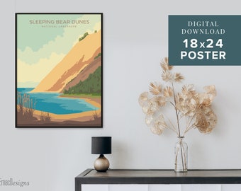 Sleeping Bear Digital Download art print, National Park Print Minimal poster design, Home Decor, Instant Download, downloadable art