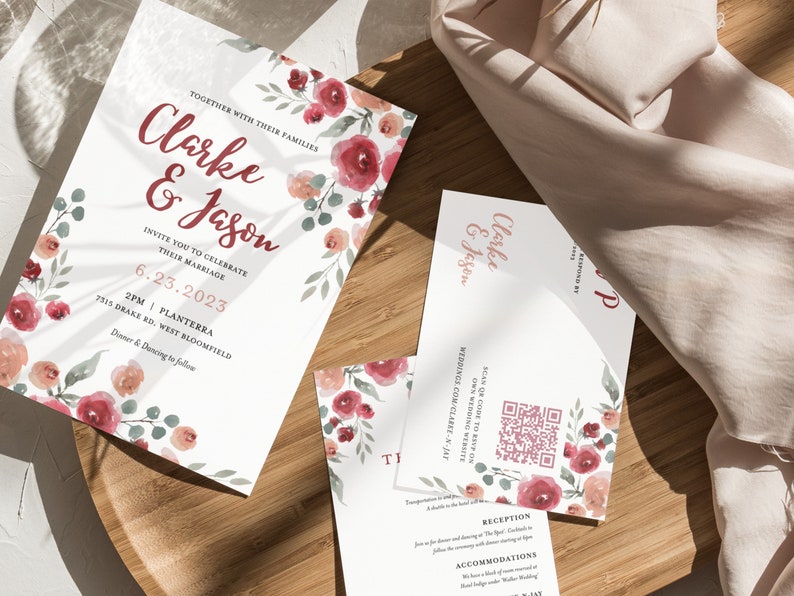 Rose Garden Summer Wedding Invite Set DIY Wedding Invite Templates image 1