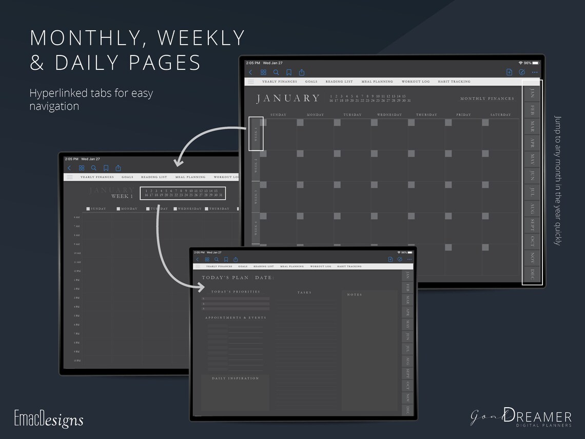 Ultimate Digital Planner Dark Mode Version Life Planner Etsy