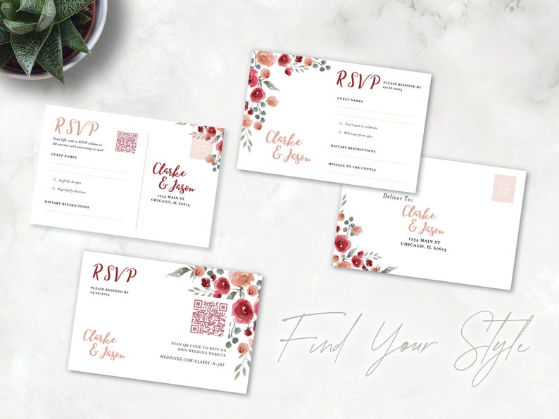 Rose Garden Summer Wedding Invite Set DIY Wedding Invite Templates image 3