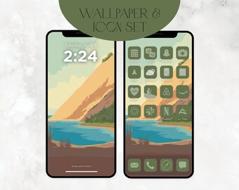 Sleeping Bear Phone Wallpaper and Icon Set, 120+ Icons in 4 aesthetic shades