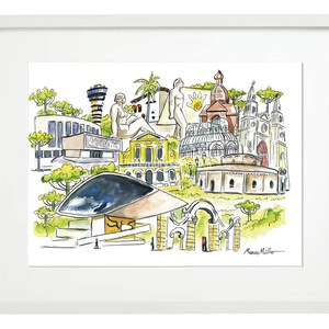 Curitiba Medley, Paraná State, Southern Brazil, digital, Watercolor & Ink Painting, Wall Art, Gift, Travel Art, MemoryMakers