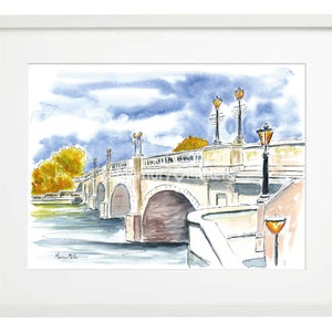 Kingston Bridge Watercolor & Ink Painting, Wall Art, Gift, Travel Art, MemoryMakers