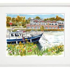 Richmond Canoe Club on Richmond Riverside watercolor & ink painting, prints, Richmond upon Thames, MemoryMakersShop