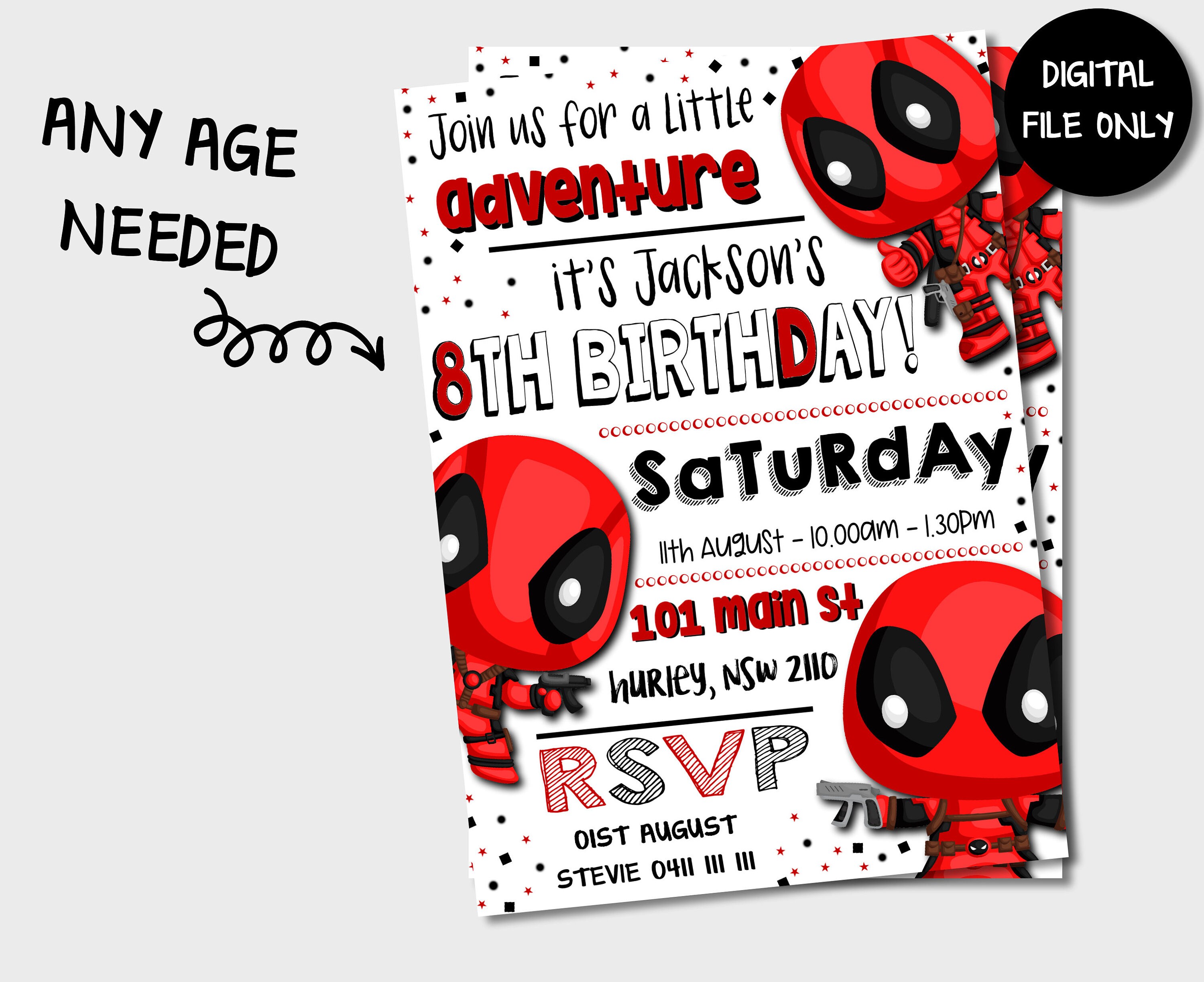 DEADPOOL BIRTHDAY INVITATION Superhero Invitation Any Age Etsy