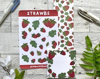 Strawberry Stationery Bundle | Bullet Journal Sticker Sheet, Sticky Notes & Bookmark