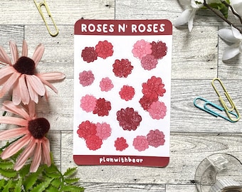 Roses N' Roses (Reds) | Sticker Sheet, Bullet Journal Stickers, Planner Stickers, Valentine's Day, Cute Stickers, Relationship, Date, Gift