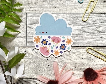 Flower Rain Cloud Vinyl Sticker | Weatherproof, Waterproof, Vinyl Die Cut, Laptop Sticker, Water Bottle Stickers