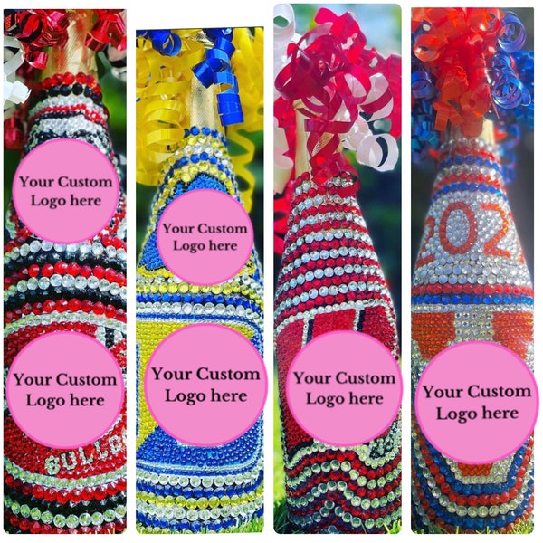 Bling ANY Bedazzled Bottles up to THREE designs Fully detailed, not just a plain sticker! For Special Occasions and Bed Decorating