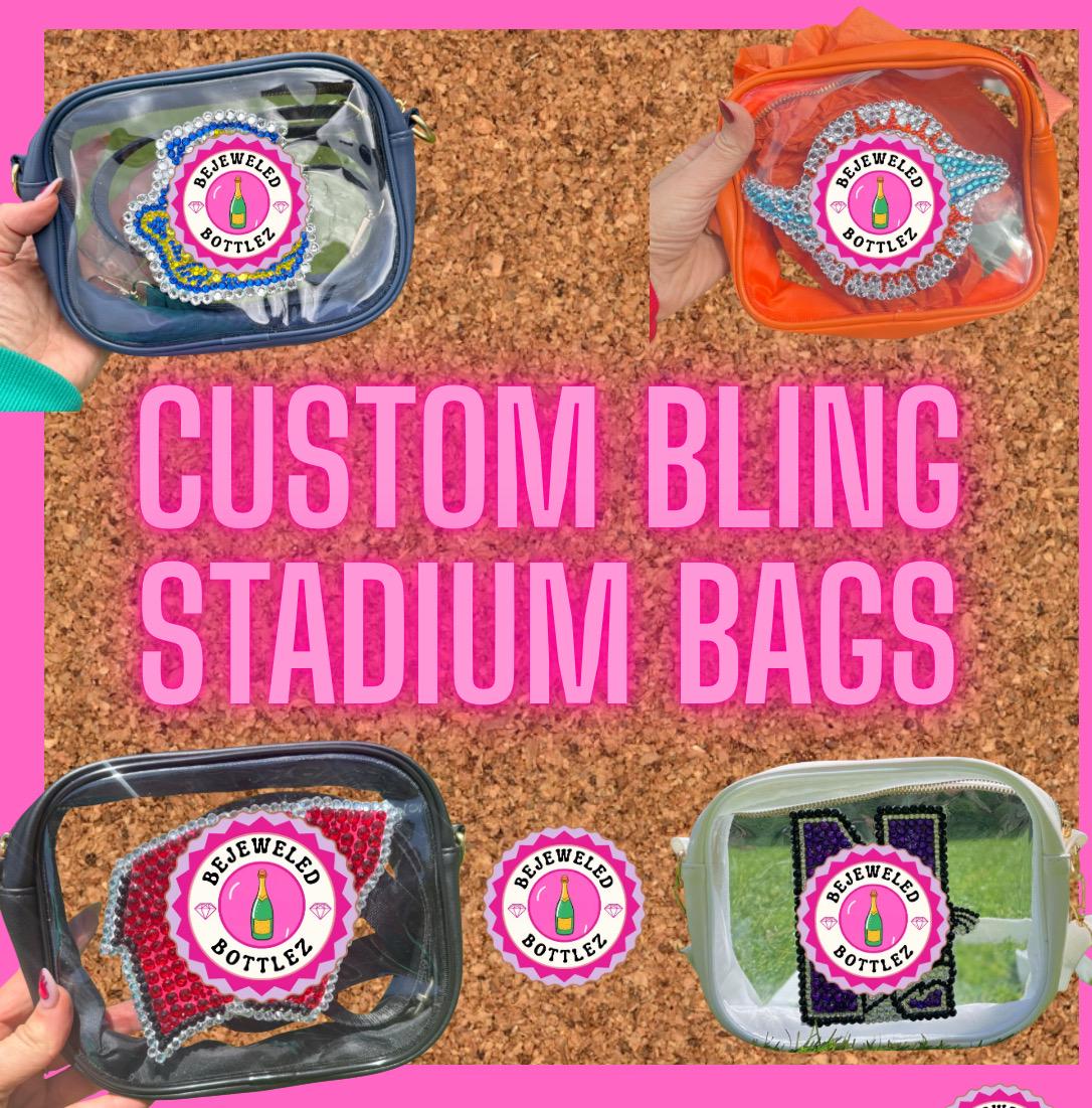 Custom BEDAZZLE ANY Clear Stadium Bag for Bed Party Gifts, Football Games, or Concerts!