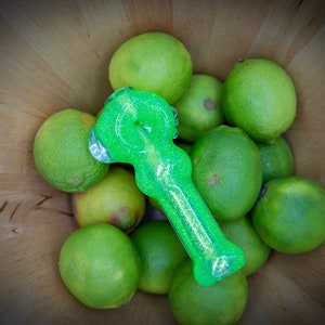 Collectable Glitter Pipe: Liquid Filled & Freezable -Neon Green Sparkle Dolphin Glass Piece