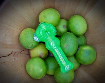 Collectable Glitter Pipe: Liquid Filled & Freezable -Neon Green Sparkle Dolphin Glass Piece