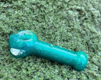 Teal Deal Glitter Dolphin Glass Pipe: UV Reactive, Freezable, Collectible
