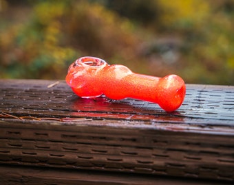 Collectable Glitter Pipe: Liquid Filled & Freezable -Neon Orange Sparkle Dolphin Glass Piece
