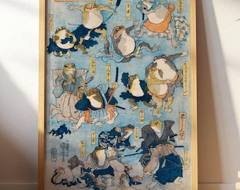 Samurai Frogs by Utagawa KuniyoshiP: Japanese Woodblock Art Print