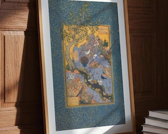 Persian Art Print: The Concourse of Birds by Habiballah of Sava, Iranian Home Decor