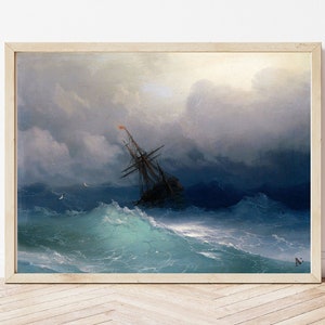 Ivan Aivazovsky Shipwreck Print: Ship on a Stormy Sea Nautical Art