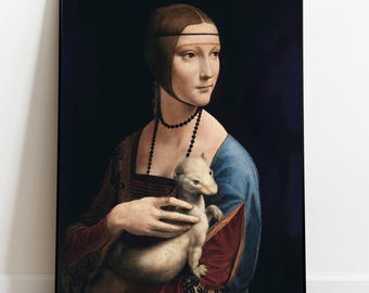 Dame met een hermelijn, print van Leonardo da Vinci, portretschilderij renaissance, klassiek Italiaans