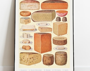 Antique Cheese Chart Print – Vintage Kitchen Wall Art