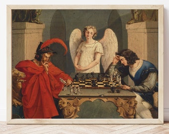 Faust und Mephistopheles von Frederich August Moritz: Schach Kunst Druck, Goethe Legende Dekor