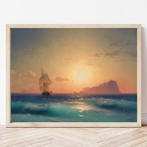 Ivan Aivazovsky Sunset Seascape Painting: Vintage Nautical Print