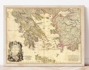 Map of Greece Antique Map Wall Art GREECE MAP Professional Reproduction Historical Greek Map