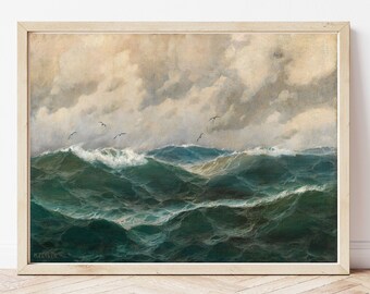 Vintage Ocean Oil Painting by Max Jensen: Maritime Seascape Print, Nautical Decor