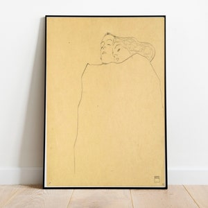 Egon Schiele, Pareja durmiendo, dibujo lineal, boceto de Schiele, dibujo famoso, reproducción de arte
