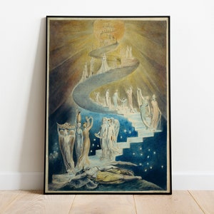 William Blake - La scala dei sogni di Giacobbe, Dipinto classico, Angelico, Opera d'arte biblica, Arte murale religiosa, Riproduzione d'arte