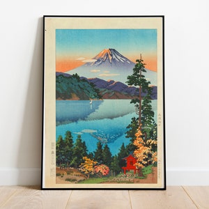 Lac Ashi dans les collines de Hakone au début de l&#39;automne - Tsuchiya Koitsu, affiche Ukiyo-e, estampe japonaise, art asiatique, reproduction d&#39;impression sur bois