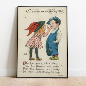 Votos para mulheres, Cartaz feminista, Menino e menina, Sufragista, Movimento sufragista, Marcha do Dia da Mulher, Arte de protesto, Empoderamento feminino