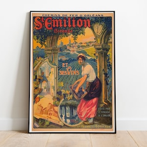 Cartel de Saint Emilion, cartel de Francia, cartel de viaje, impresión de viaje, anuncio de vino francés, publicidad francesa, cartel publicitario, impresión de alcohol