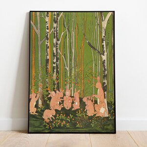 Póster de Sibylle Von Olfers, La historia de los niños conejos, Arte de conejos, Arte del bosque, Cuento de hadas, Arte de libros de cuentos, Arte mural para guardería
