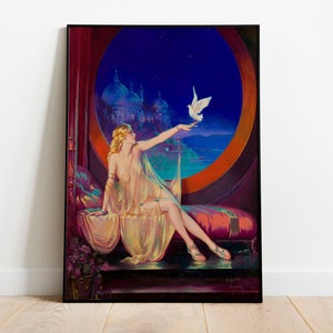 Henry Clive Sultana Art Deco Print: Glamour Woman & Dove