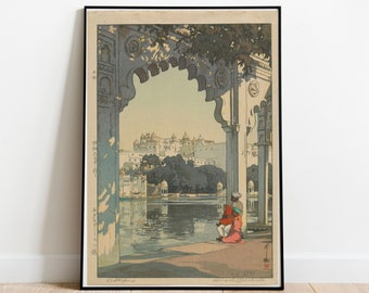 Udaipur Castle by Hiroshi Yoshida, Japanese woodblock print, Japanese art poster, India print, India art, Asian art