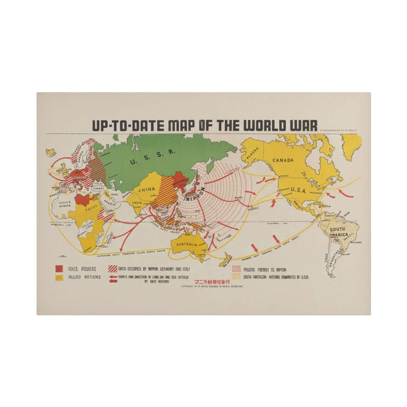 Map of the World War (1942) – Vintage WWII Japanese Map Print ...