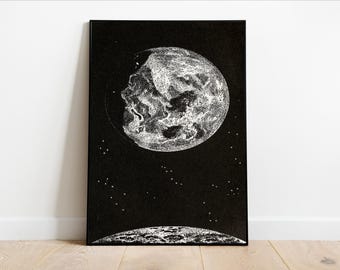 Vintage Sun, Moon, and Stars Art Print, Celestial Astronomy Artwork