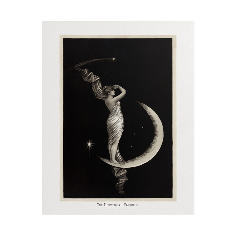 Celestial Moon Art Print: Black and White Cosmic Illustration - Etsy