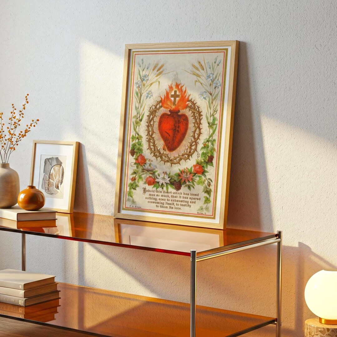 Immaculate Heart of Mary Art Print: Sacred Heart, Religious Devotional ...