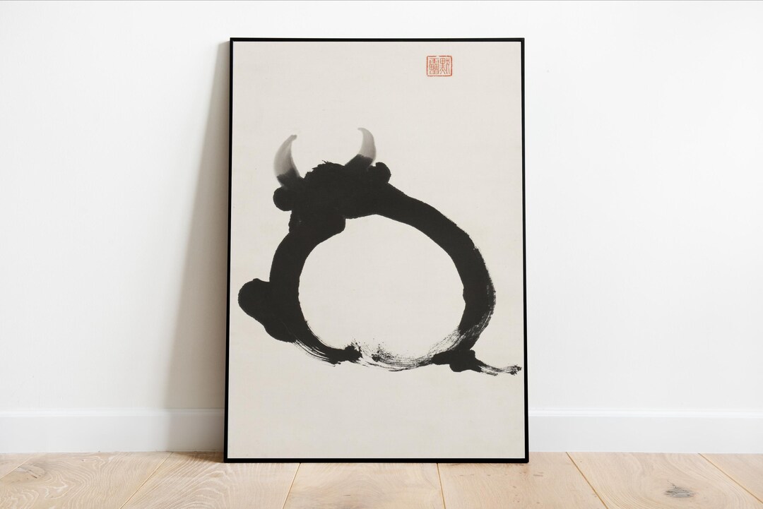 Bull Calligraphy Japanese Woodblock Ink Bull Print – Minimalist Calligraphy Scroll Art ...
